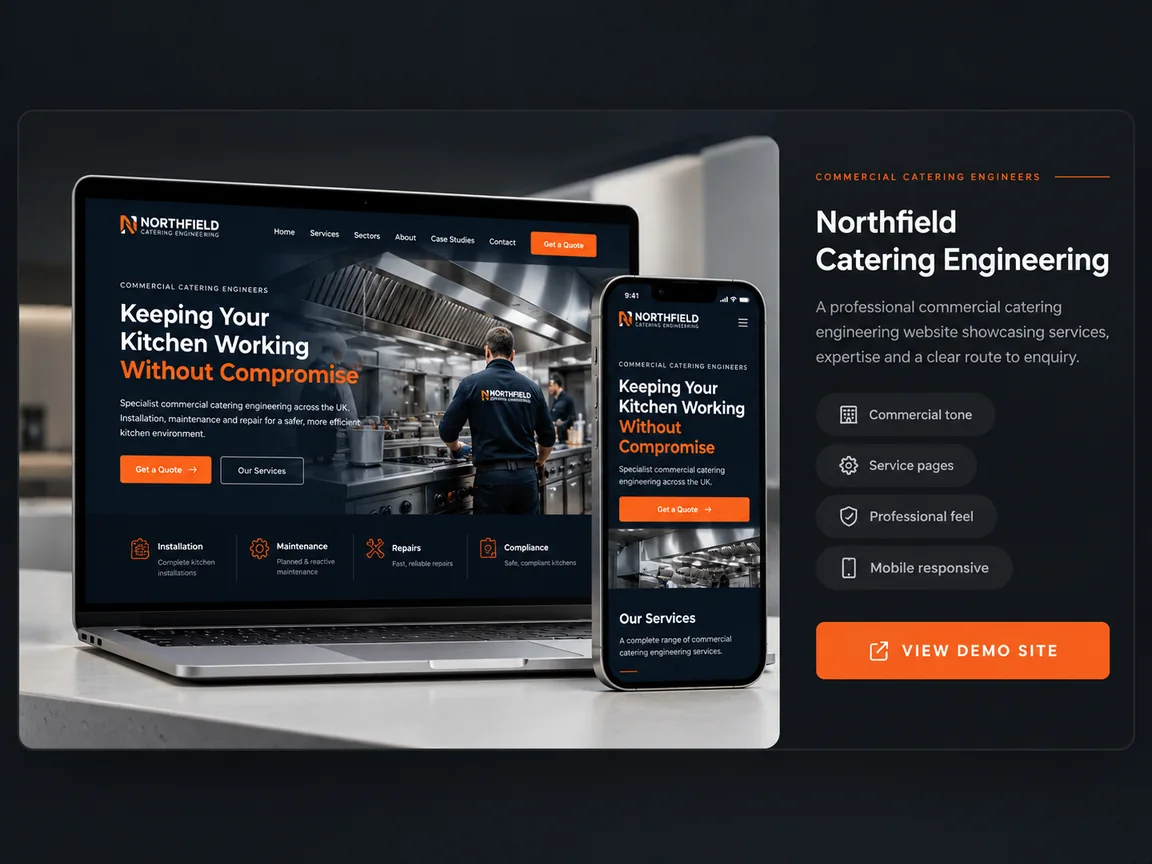 Design showcase for Northfield Catering Engineering fictional demo website